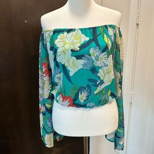 ASTR Off The Shoulder Long Sleeve Floral Blouse
